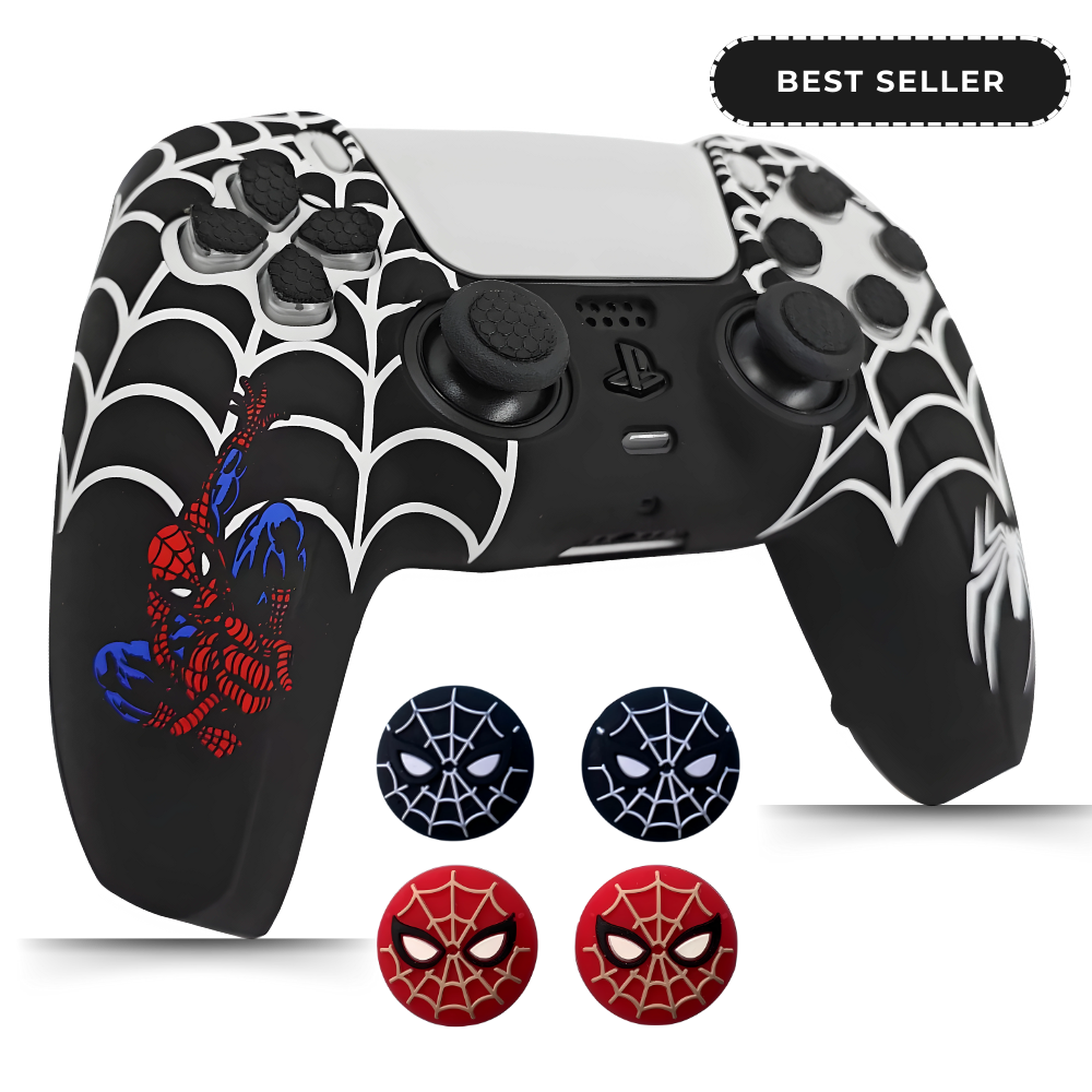 Anti-Slip Black and White Silicone Controller Cover for PS5 with 4 Thumb Grips